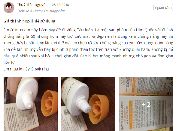 Review kem chong nang Dabo White Sunblock